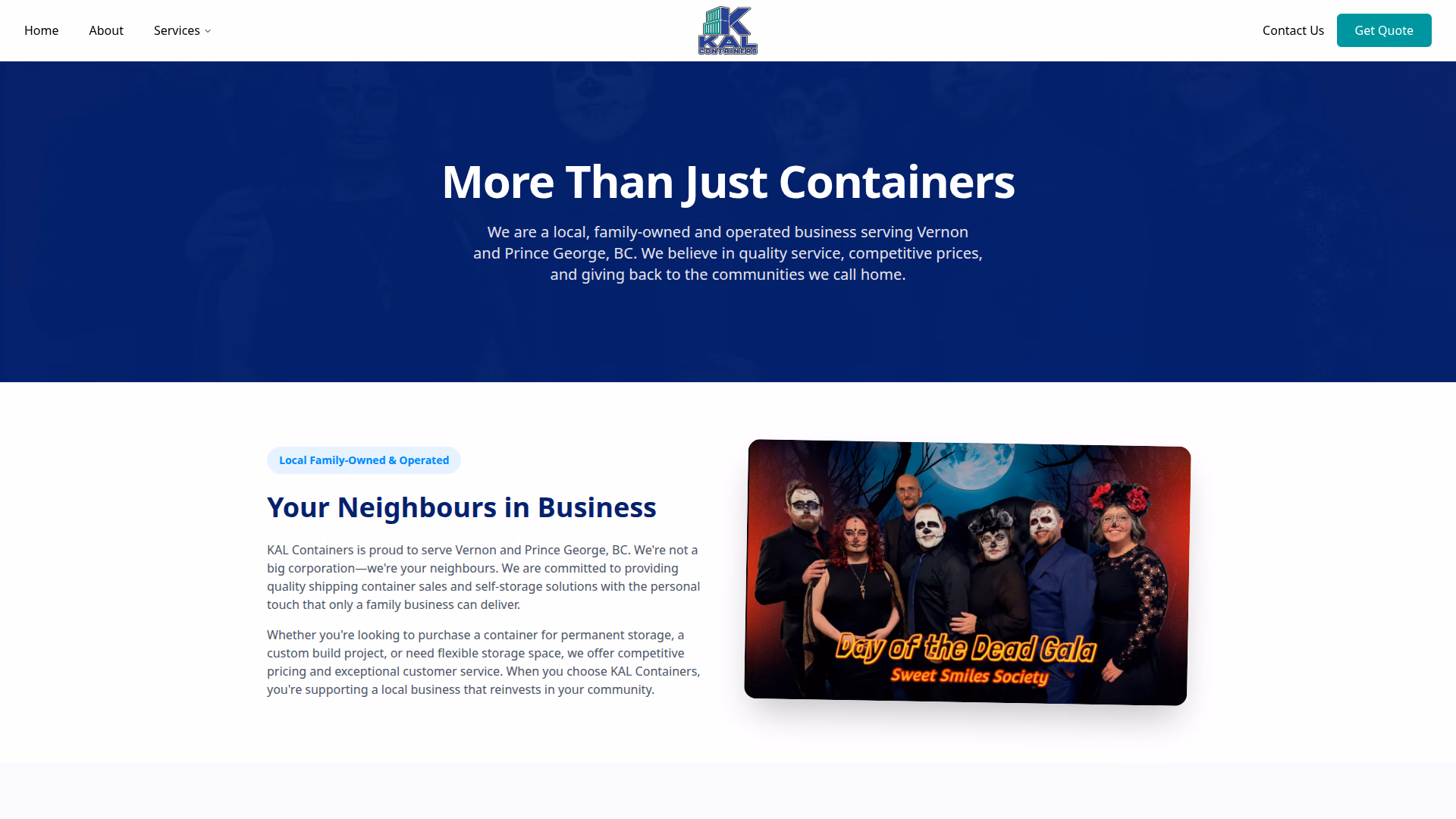 KAL Containers about page (desktop)